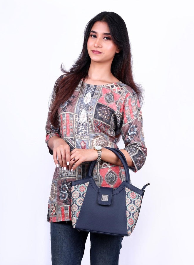 تكساس حقيبة كتف نسائية مصنوعة يدوياً من تكساس | من الجوت | مثالية للمكتب والجامعة (أزرق نيلي ملكي) - Image 2